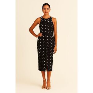 Banana Republic | Black White Polka Dot Sleeveless Midi Dress Size 12 Tall | EUC